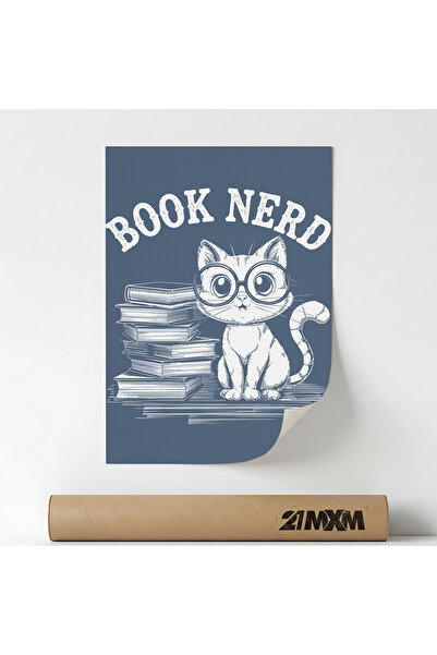 21mxm Poster Decorativ '81 Cat - Book Nerd', Material Textil, 30 x 40 cm, Far...