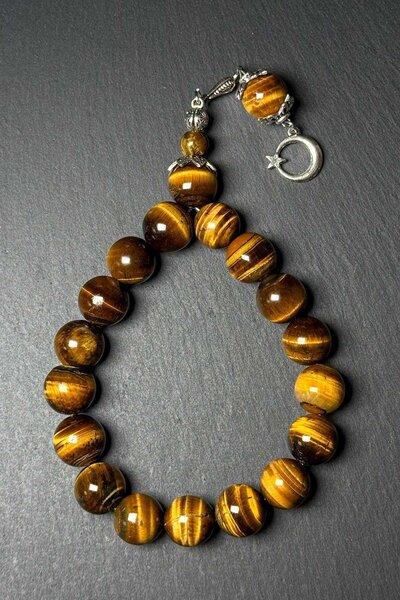 TESBİHKENTİ 14 mm Natural Stone Tiger's Eye Prayer Beads
