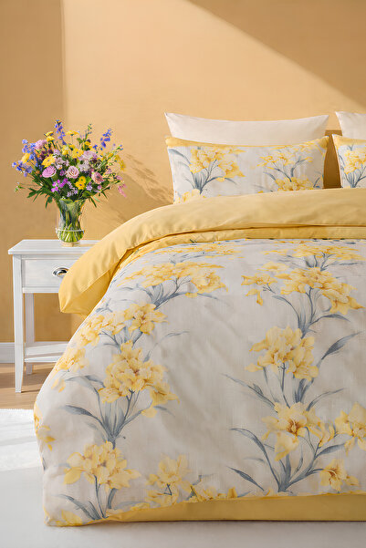 remtex طقم غطاء لحاف مزدوج بنمط زهور صفراء - سلسلة الزهور العصرية