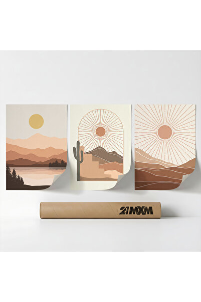 21mxm Set 3 Postere Decorative Boho 'Soare-Lună-Celestial 35', Material Texti...