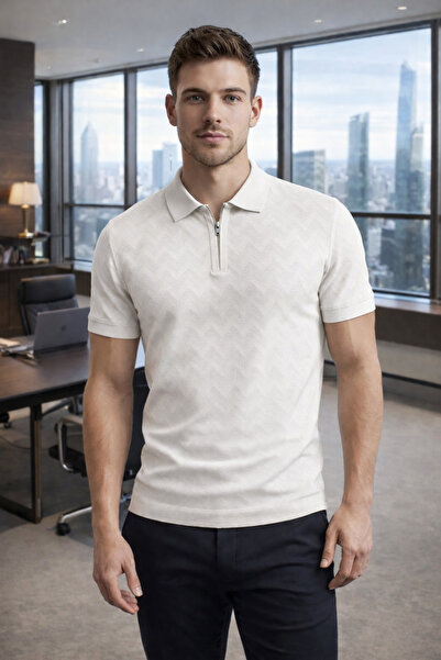 Tarz Cool Men's Slim Fit Zippered Polo Collar Knitwear T-Shirt