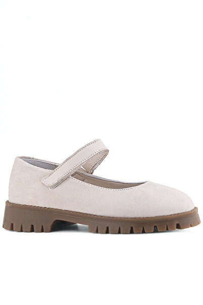 Rakerplus Pantofi de școală pentru fete, din piele naturală, crem, nubuc, cu ...