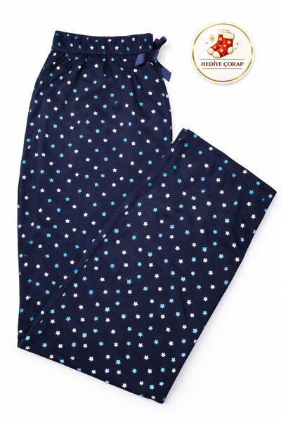 Made By me Soft Texture Plus Size Star Patterned Navy Blue Pajama Bottoms – F...