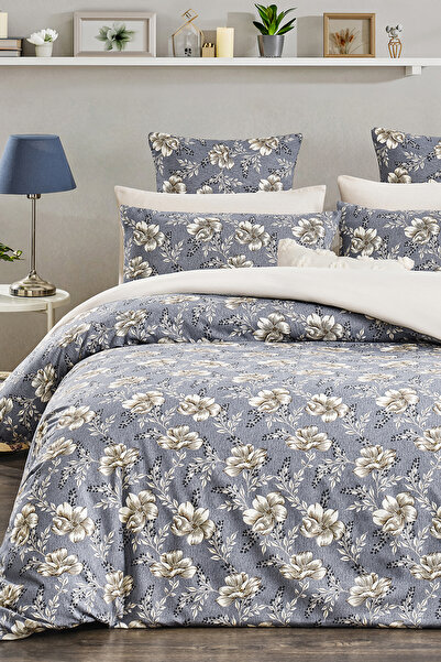 Lorien Patterned Double Bedding Set with Elastic Sheets and Reversible Duvet ...