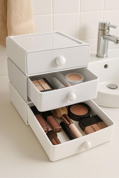 Empressco 3-Piece White Drawer Tabletop Organizer Jewelry and Cosmetics Box
