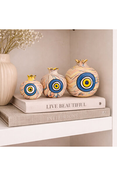 Giftcandor Nazar boncuklu 3'lü Nar dekor ( Sarı )