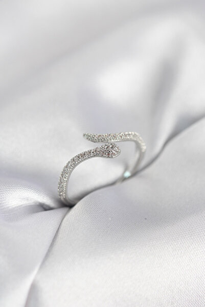 Twin Store Silver Color Snake Model Zircon Stone Women's Ring