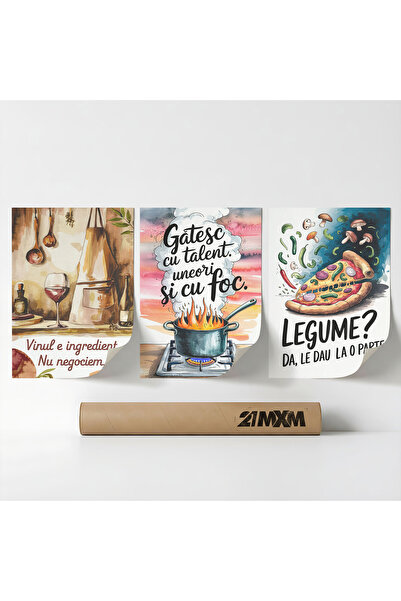 21mxm Set 3 Postere Decorative 'Bucatarie Cu Umor 08', Material Textil, A4 (2...