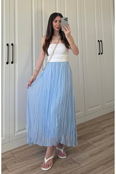 MAESTRO WOMAN Kadın Bebe Mavi Uzun Beli Lastikli Pileli Şifon Etek