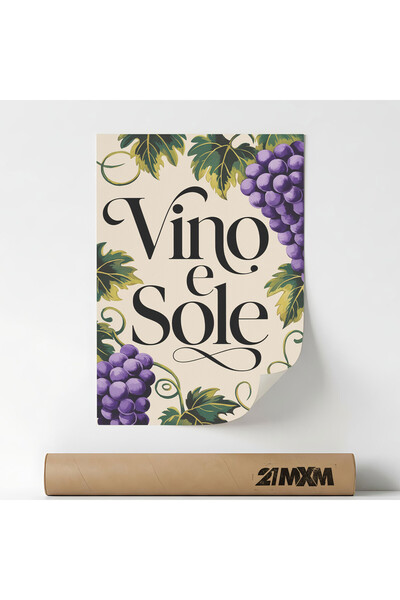 21mxm Poster decorativ, mesaj tipografic italian, Vino e Sole, A3 (29.7 x 42 ...