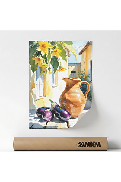 21mxm Poster Deco, bucatarie mediteraneana, Eggplants & Clay Pitcher, A4 (21 ...