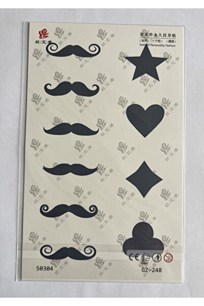 Airbrush Tattoo Bıyık Yarım Kol Yarı Kalıcı 1 Ay Kalıcı Geçici Dövme 18x11 cm