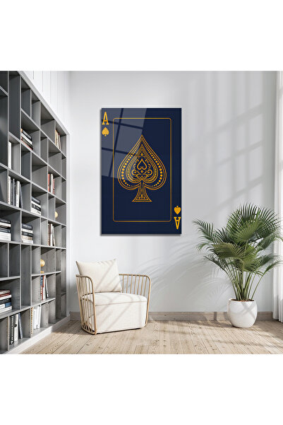 B&G DESIGN Tablou modern cu design Asul de cărți de joc, cu foițe de aur, tab...
