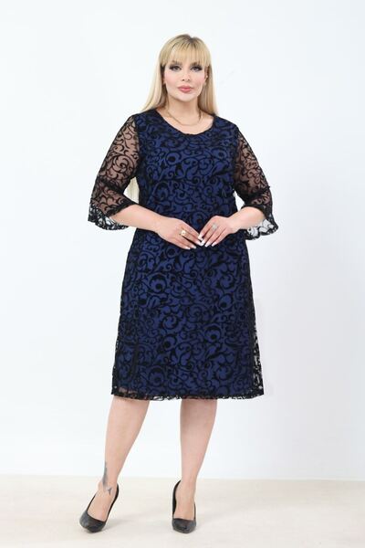 modayız Spanish Sleeve Plus Size Dress with Lining Detail 18B-2773