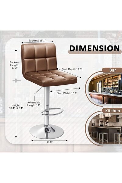 Mahmayi Homall Modern Swivel Bar Stools Set of 2, Adjustable Height PU Leather Counter Stools - Brown