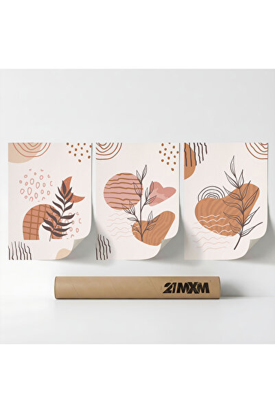 21mxm Set 3 Postere Decorative Boho „Soare-Lună-Celestial 43”, Material Texti...