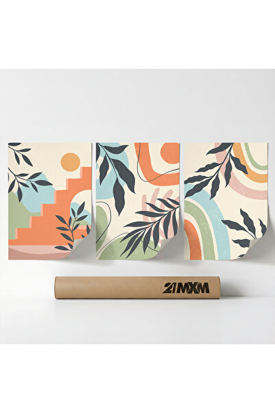 21mxm Set 3 Postere Decorative Boho 'Soare-Lună 48', Material Textil, A3 (29,...