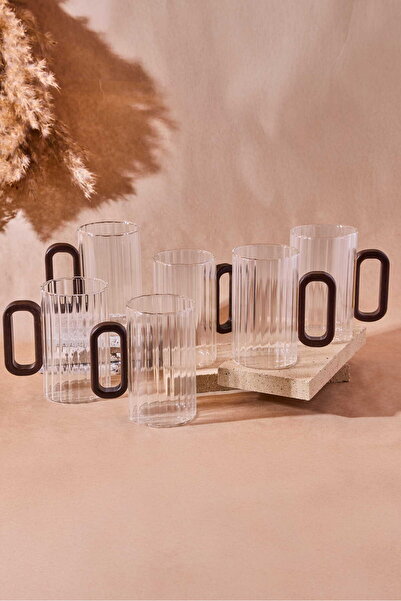 Perotti Siena 6'lı Akasya Kulplu Çizgili 350 ml Cam Kupa