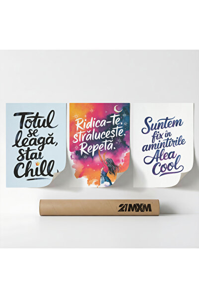 21mxm Set 3 Postere Decorative 'Mesaje De Viata 09', Material Textil, A3 (29....