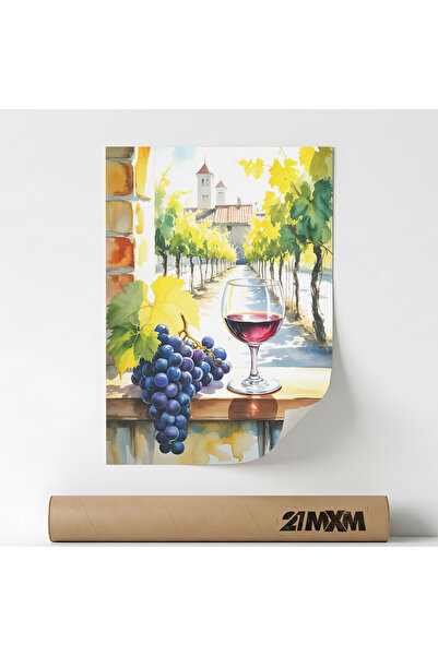 21mxm Poster 'Grapes & Wine Glass' Pe Panza Mata – Design Minimalist, 30 x 40...