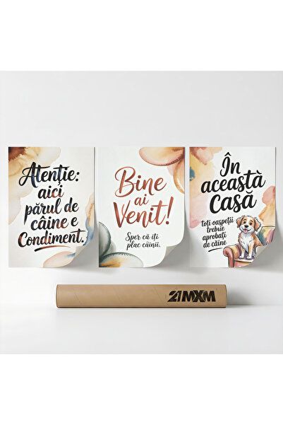 21mxm Set 3 Postere Decorative 'Casa Cainelui 06', Material Textil, Fara Rama