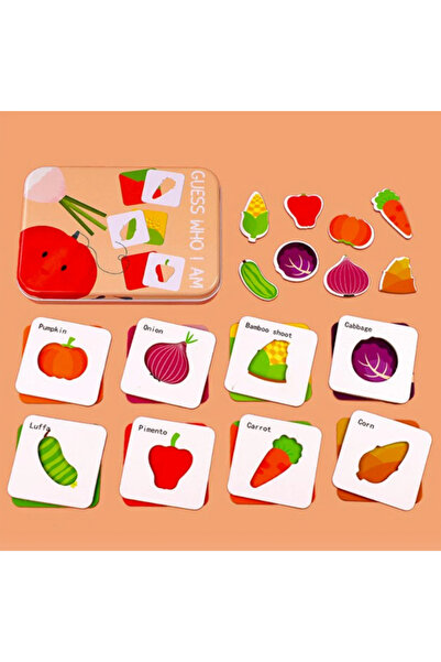 Nurio Puzzle din Lemn in Cutie Metalica - Legume Montessori