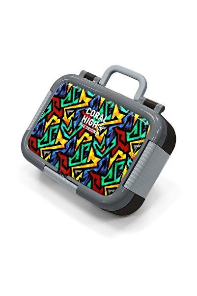 Coral High Kids Black Graffiti Patterned Stainless Steel Lunch Box 39167