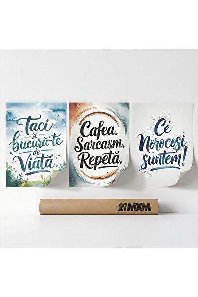 21mxm Set 3 Postere Decorative 'Mesaje De Viata 02', Material Textil, A4 (21 ...