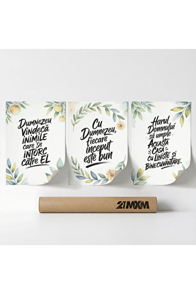 21mxm Set 3 Postere Decorative 'Binecuvantare Pentru Casa 15', Material Texti...