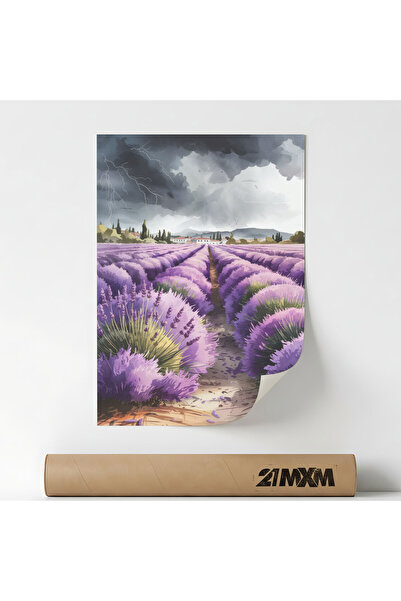 21mxm Deco Poster, lavender landscape, Lavender fields under a stormy sky, A3...