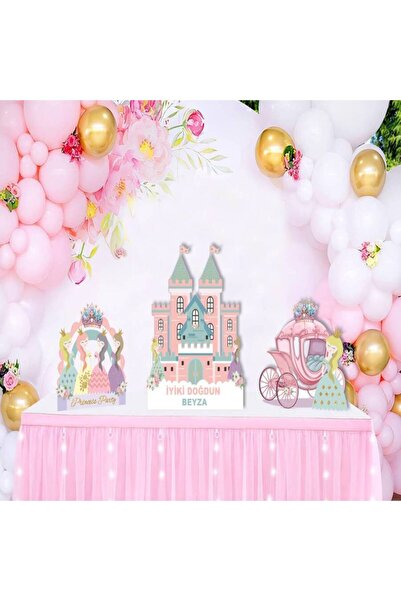 Partifabrik Dekoratif Kişiye Özel Ayaklı Pano Seti Şatolu Prenses Rapunzel 3 ...