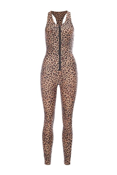 ESMERALDA'S LEGGINGS Backless Leopard Women's Sports Leggings Jumpsuit with P...
