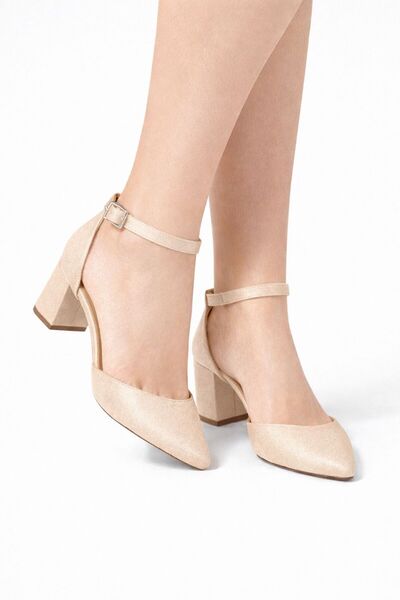 CRAFT MODA Kadın Abiye Sivri Burun Kalın Topuklu Bilek Bantlı Ayakkabı
