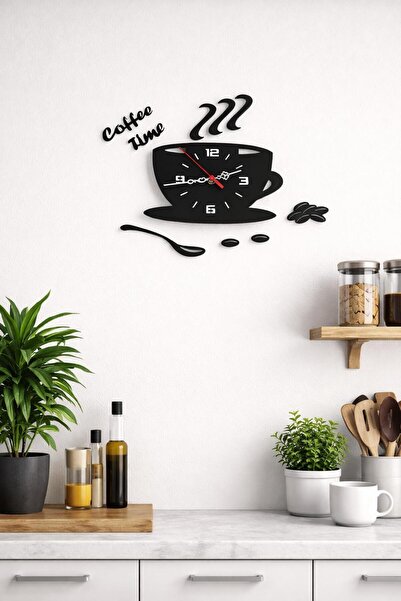 Runc Design Coffee Time Dekoratif Duvar Saati – Mutfak Konseptli Fincan Tasar...