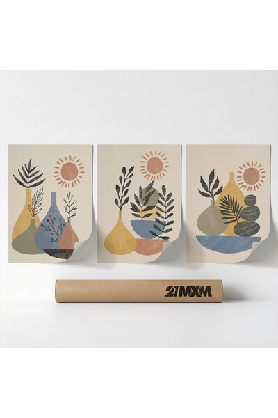 21mxm Set 3 Postere Decorative Boho 'Sun-Moon-Celestial 23', Material Textil,...