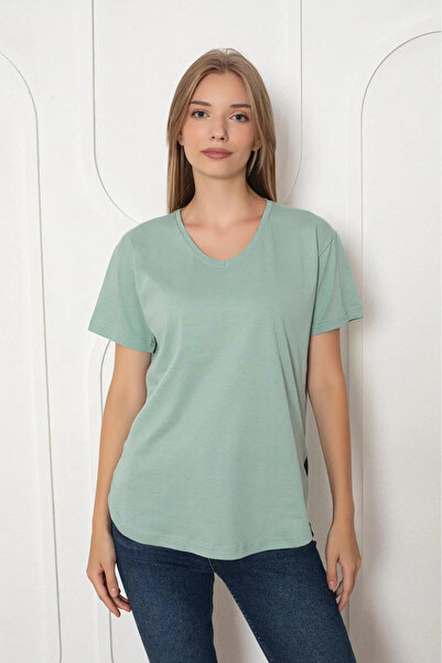Orly More Women's V-Neck Slit Cotton T-Shirt