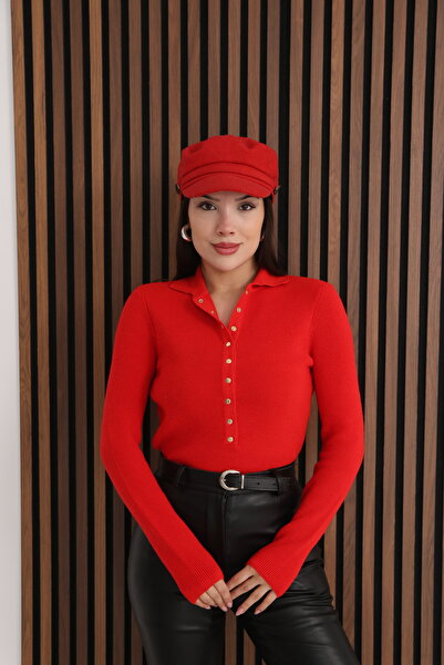 İgnites Red Premium Knit Sweater with Snap Collar