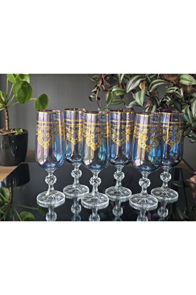 FERMATO Handmade Crystal Elizabet Blue Lustered 6-Piece Serving Set Coffee Si...