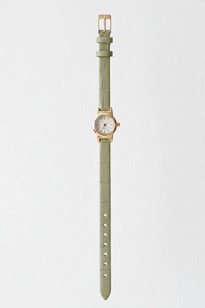 Pukka Accessories Kadın Gold Çelik Yeşil Deri Kordonlu Yuvarlak Kadranlı Quar...