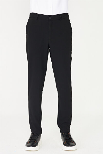 White Stone Black Classic Cut Fabric Trousers Slim Fit