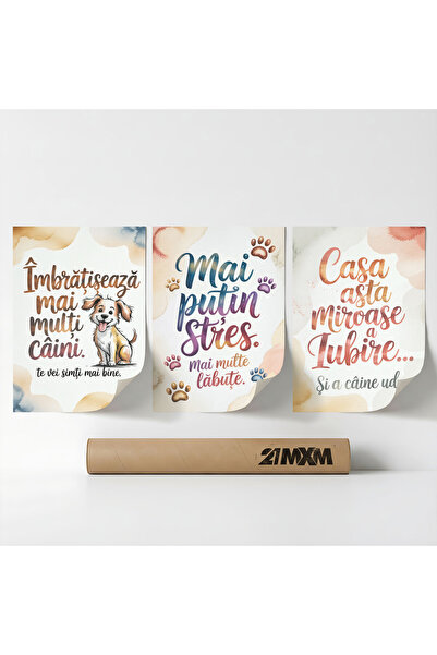21mxm Set 3 Postere Decorative 'Casa Cainelui 04', Material Textil, Fara Rama