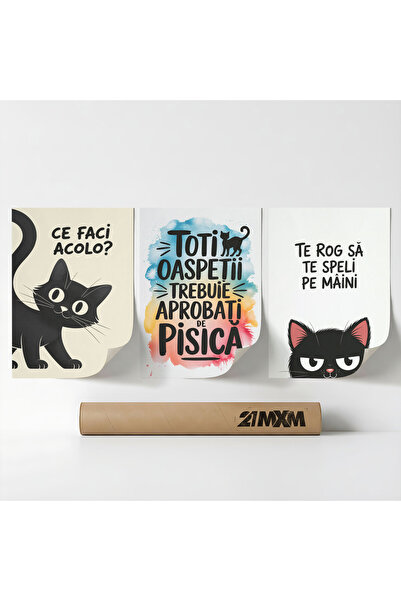 21mxm Set 3 Postere Decorative 'Casa Pisicii 03', Material Textil, A4 (21 x 2...