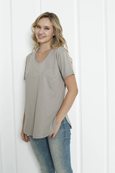 Orly More Women's V-Neck Slit Cotton T-Shirt
