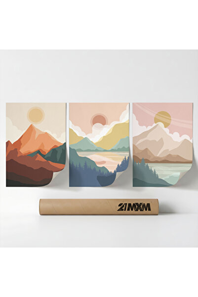 21mxm Set 3 Postere Decorative Boho 'Sun-Moon-Celestial 4', Material Textil, ...