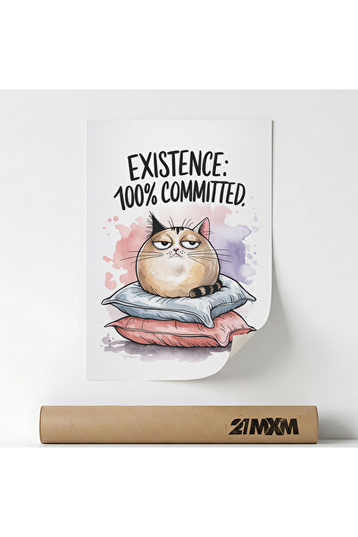 21mxm Poster decorativ, ilustratie pisica, 100 Committed, Fara Rama