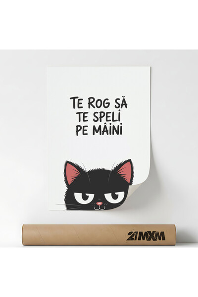 21mxm Poster decorativ, mesaj comic cu pisici, Te Rog Sa Te Speli Pe Maini, F...
