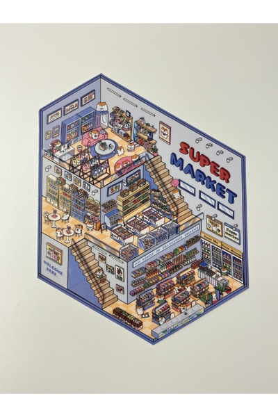 Kağıt Gemi Dükkan DIY 3 Katlı Süpermarket Tasarlama 2Yaprak 254 Adet 3D İzome...