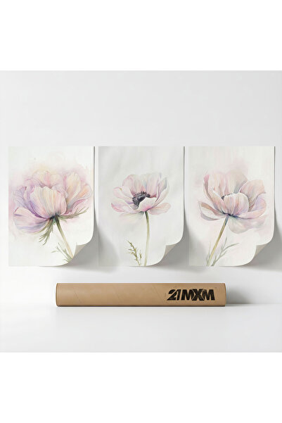 21mxm Set 3 Postere Decorative „Pastel Lavandă 06”, Material Textil, Fara Rama