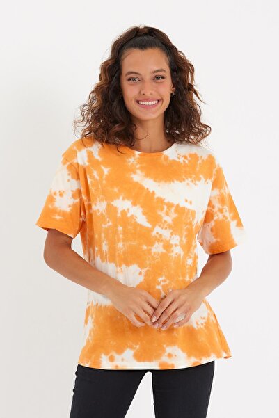 QUHOX Tricou oversize, lavabil, cu vopsire în cravată, portocaliu