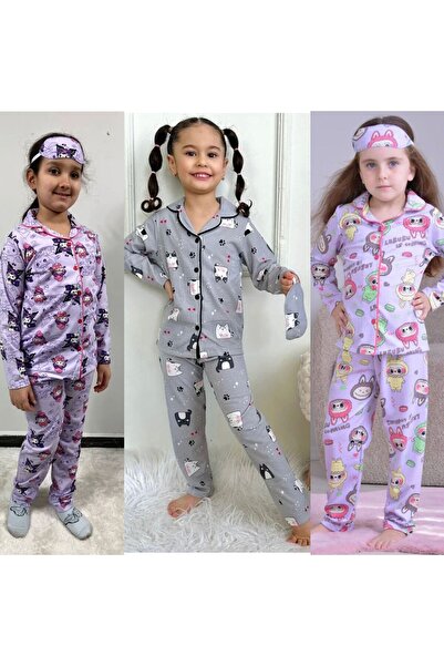 Yağmur Giyim PJKÖ Set de pijamale pentru fete, 3 piese, cu mâneci lungi, cu n...